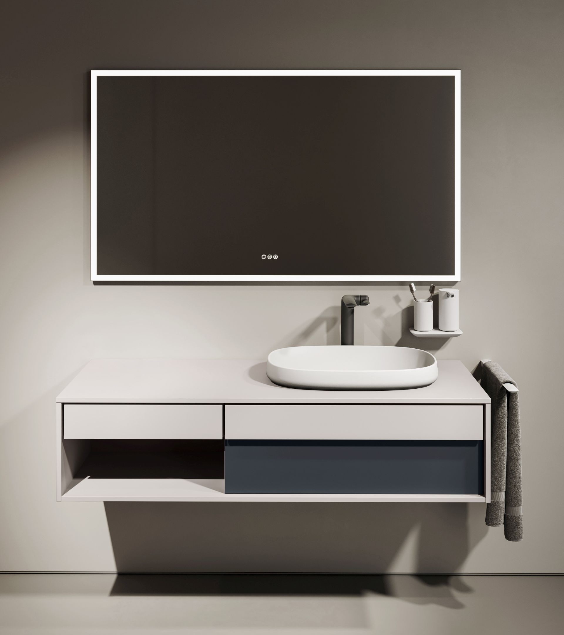 FOR Odivis Konsolenanlage Waschtischunterschrank bicolor Salzsee matt / Nachthimmel matt