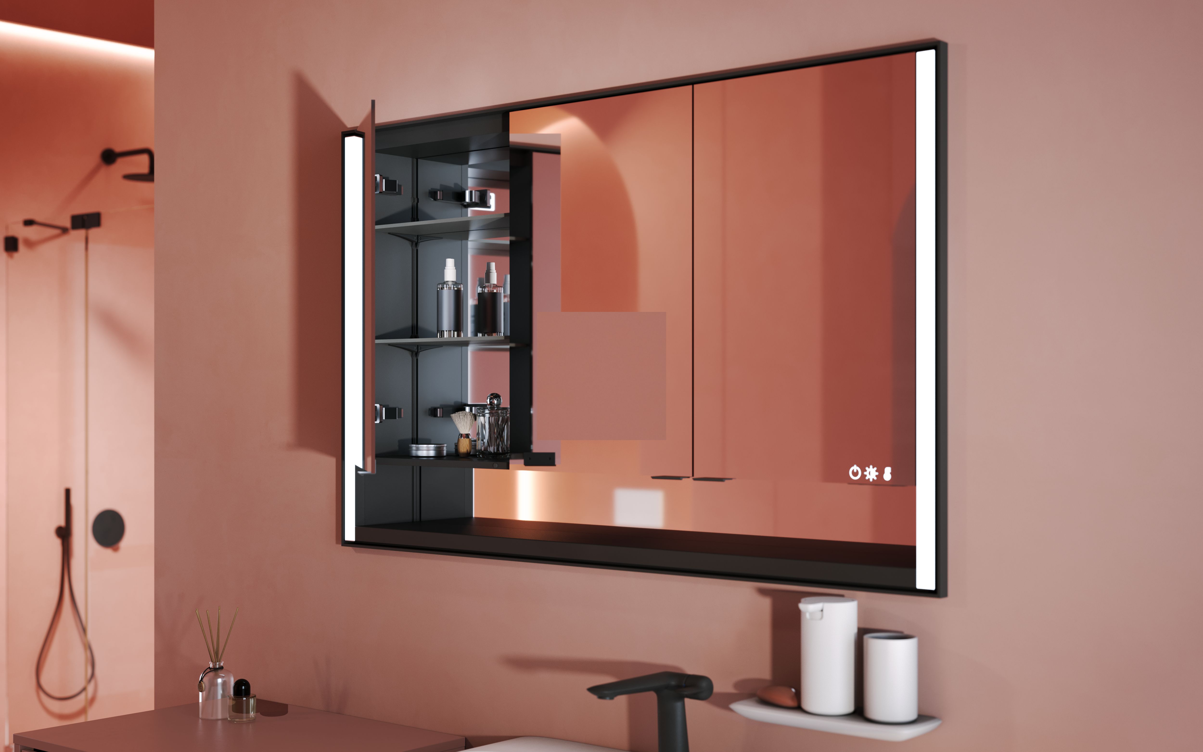 LED Lichtspiegel Bad mit Schrank FOR Badwelt
