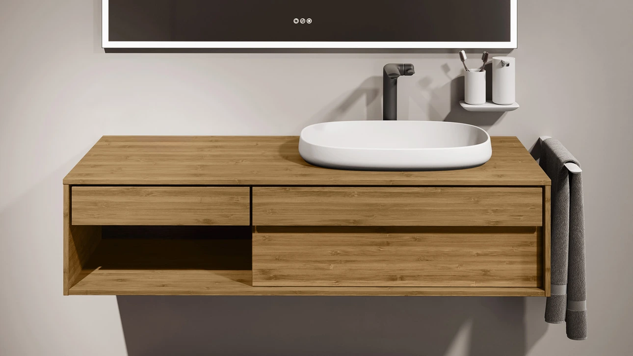 FOR Odivis Konsolenanlage Waschtischunterschrank Bambus natur