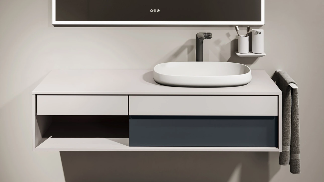 FOR Odivis Konsolenanlage Waschtischunterschrank bicolor Salzsee matt / Nachthimmel matt