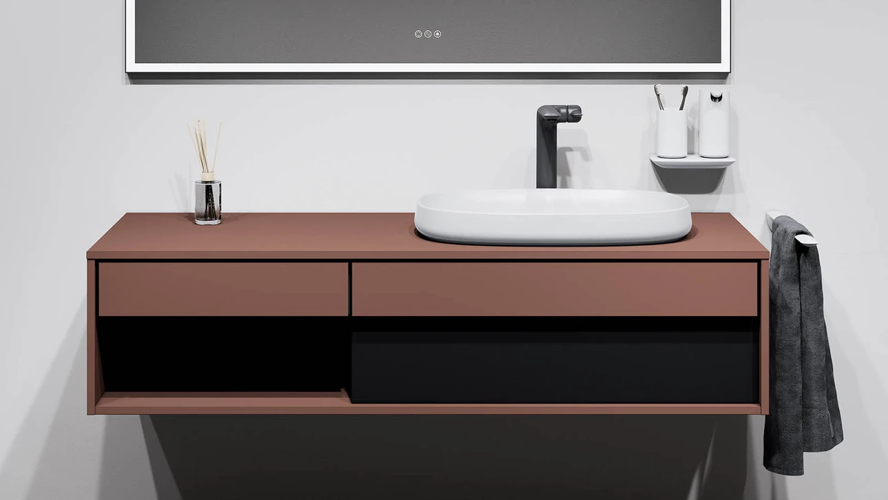 FOR Odivis Konsolenanlage Waschtischunterschrank bicolor Herbstwald matt / Lavafeld matt