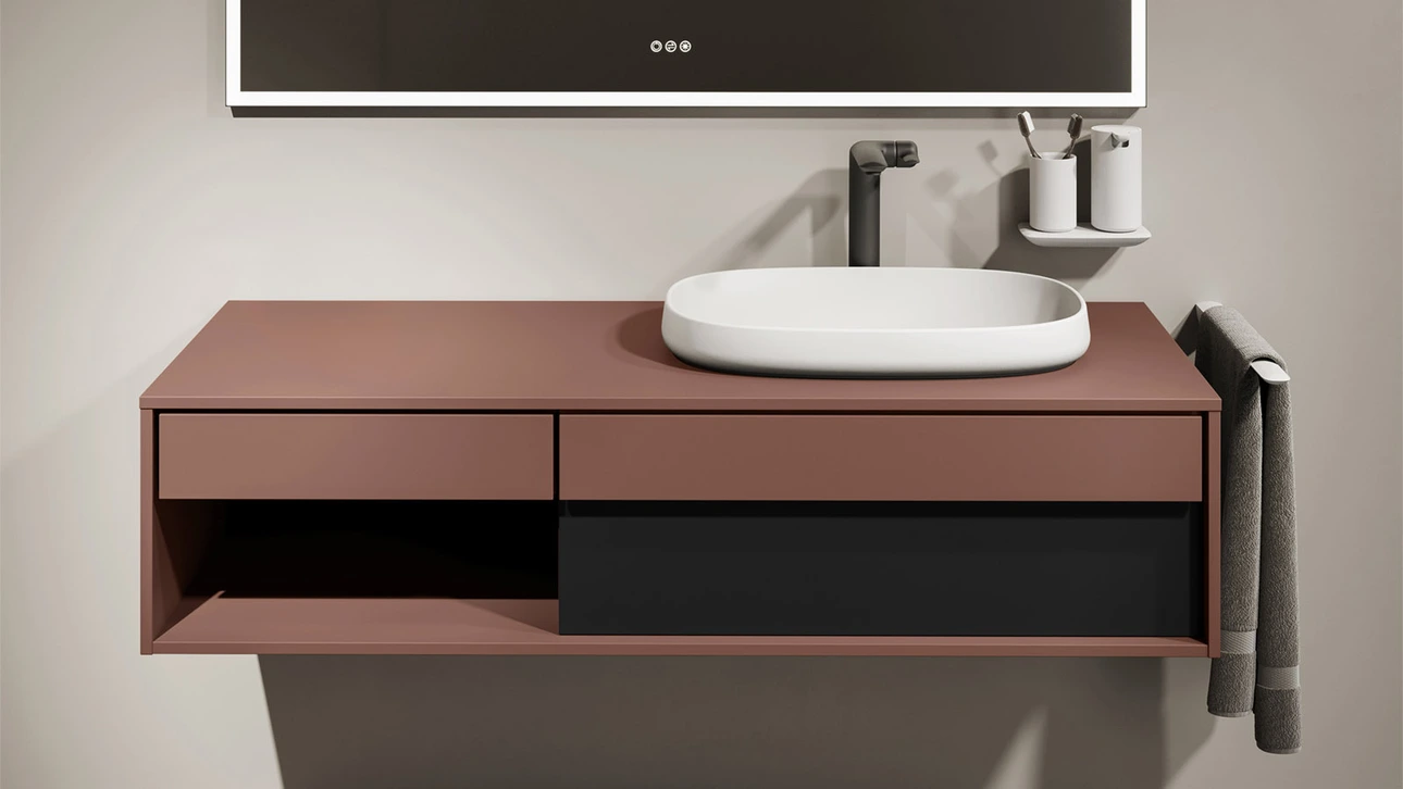 FOR Odivis Konsolenanlage Waschtischunterschrank bicolor Herbstwald matt / Lavafeld matt