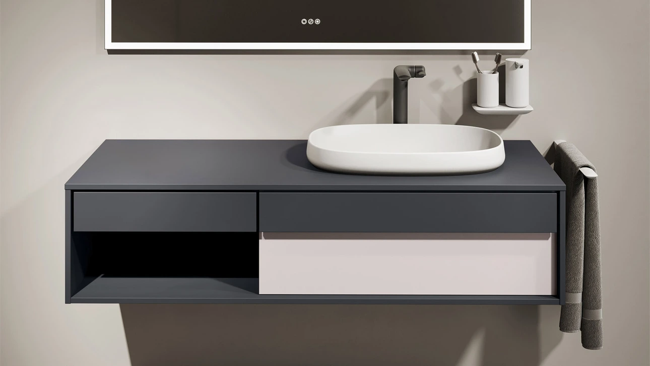 FOR Odivis Konsolenanlage Waschtischunterschrank bicolor Nachthimmel matt / Salzsee matt