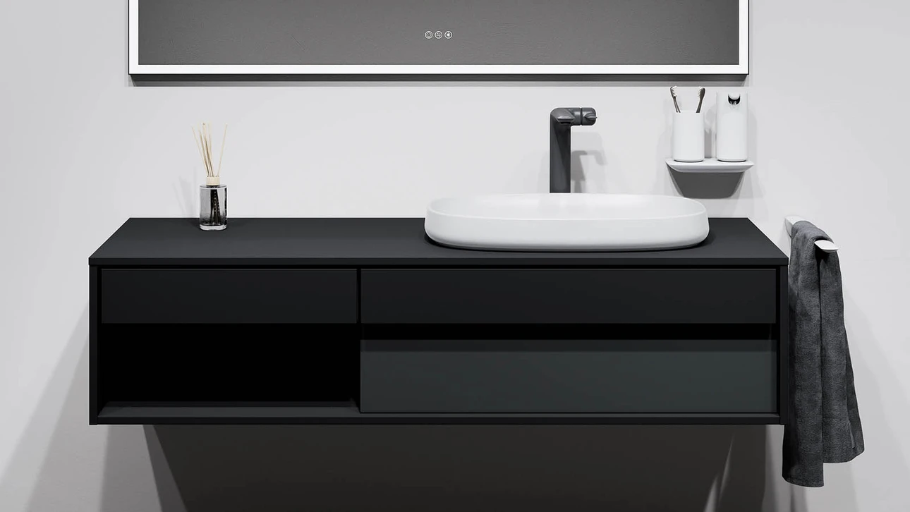 FOR Odivis Konsolenanlage Waschtischunterschrank bicolor Lavafeld matt / Nachthimmel matt