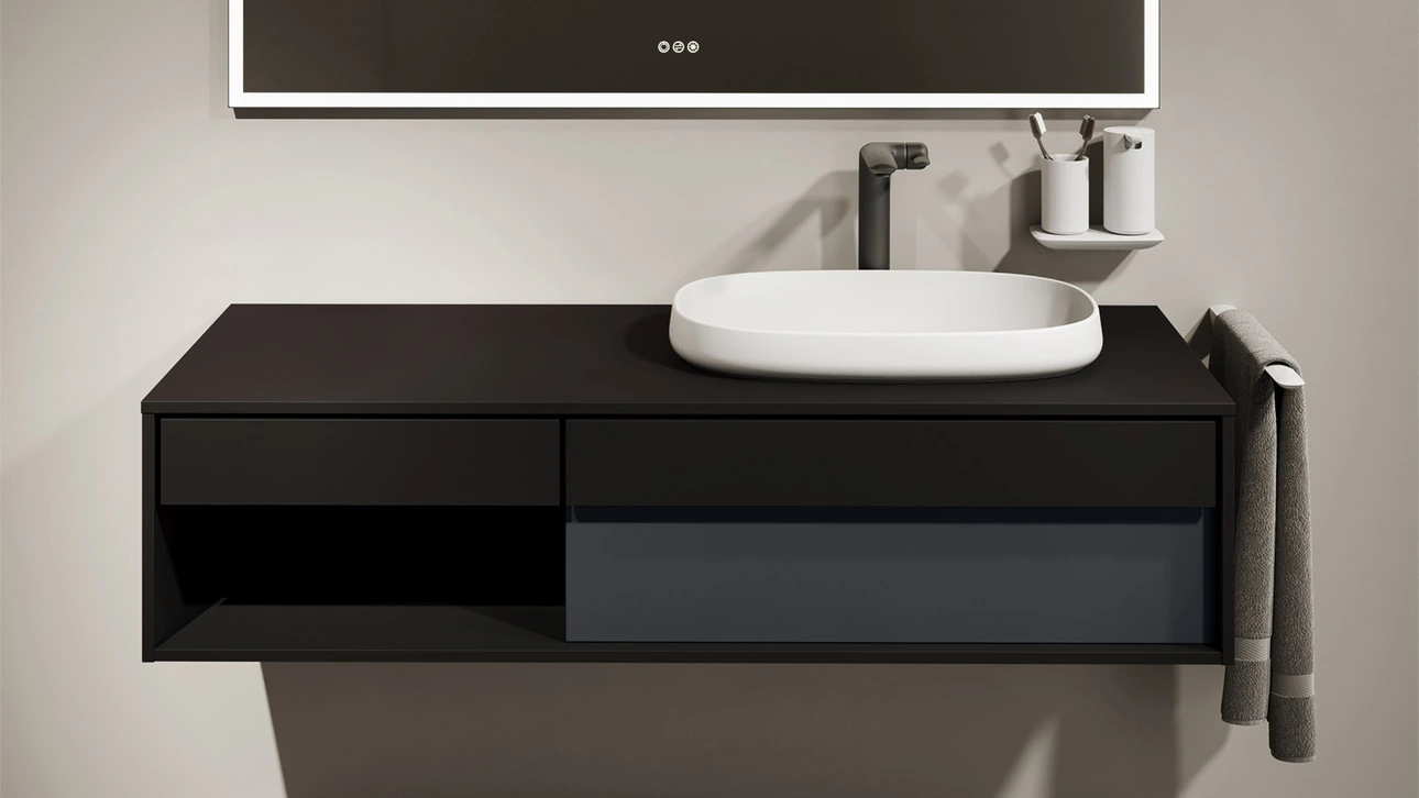 FOR Odivis Konsolenanlage Waschtischunterschrank bicolor Lavafeld matt / Nachthimmel matt