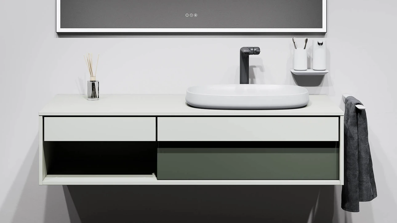 FOR Odivis Konsolenanlage Waschtischunterschrank bicolor Salzsee matt / Olivenhain matt