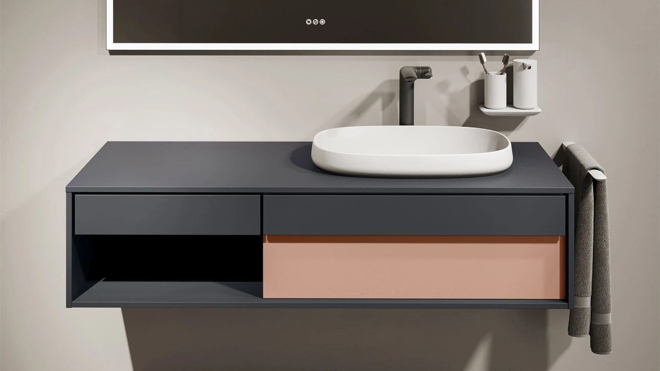 FOR Odivis Konsolenanlage Waschtischunterschrank bicolor Nachthimmel matt / Canyonland matt