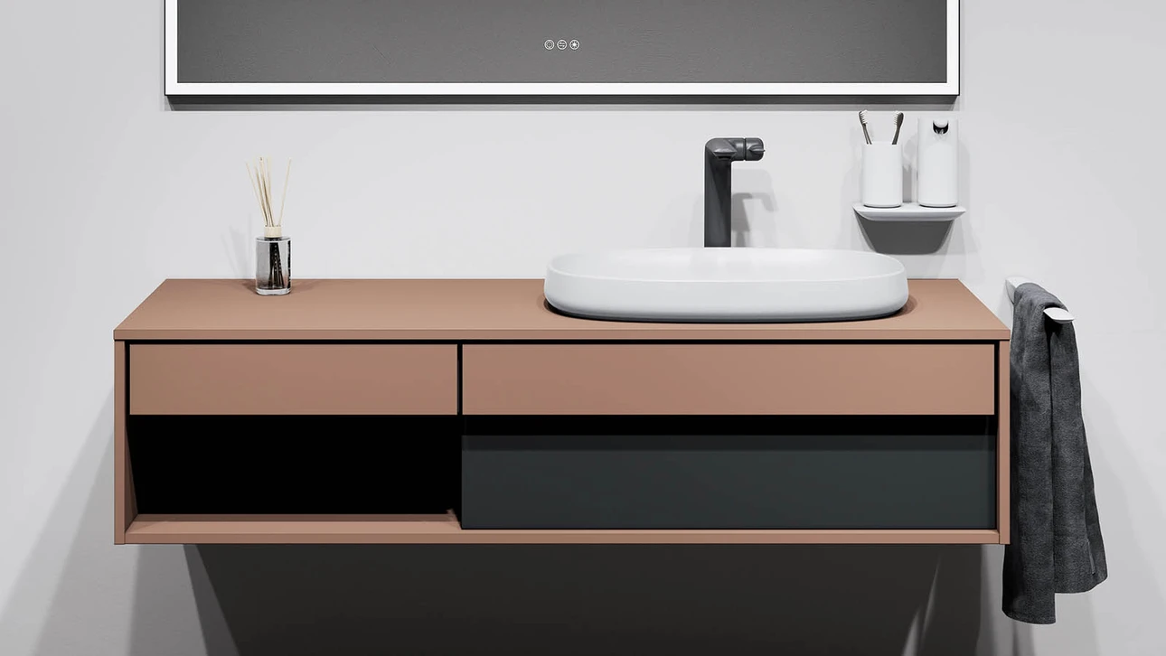 FOR Odivis Konsolenanlage Waschtischunterschrank bicolor Canyonland matt / Nachthimmel matt