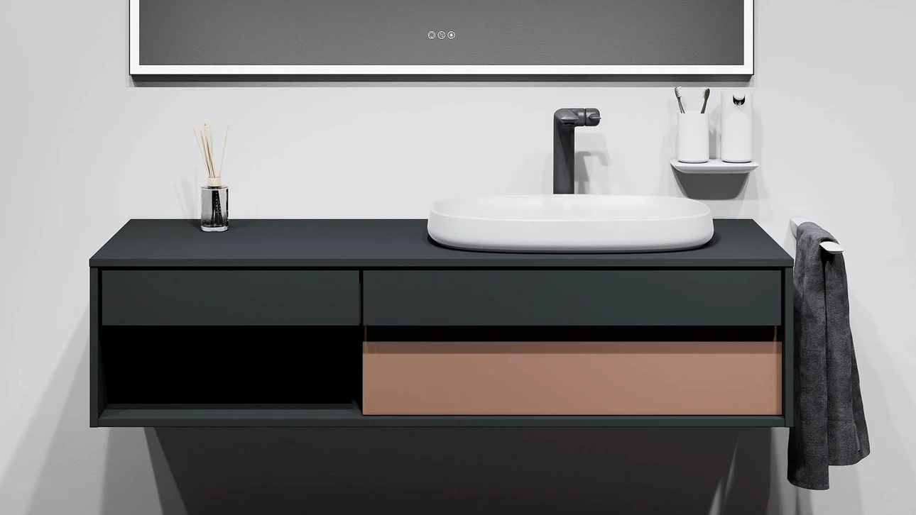 FOR Odivis Konsolenanlage Waschtischunterschrank bicolor Nachthimmel matt / Canyonland matt