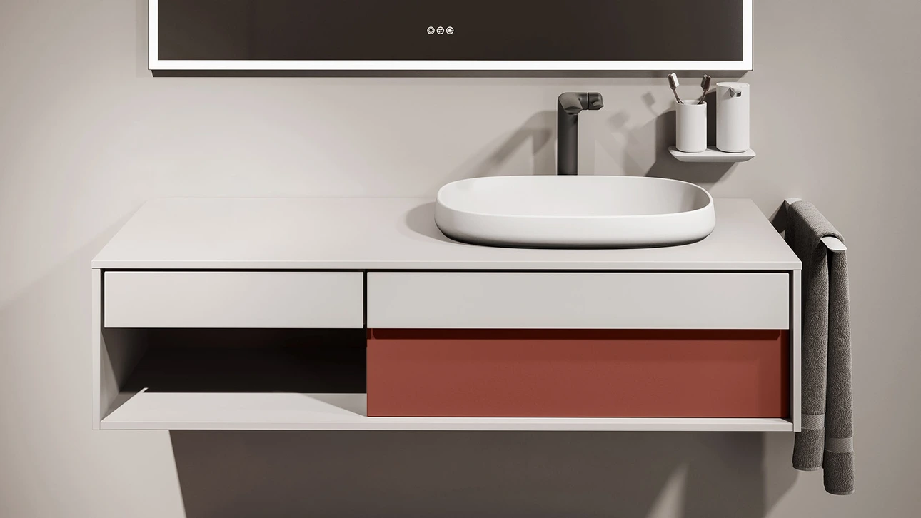 FOR Odivis Konsolenanlage Waschtischunterschrank bicolor Salzsee matt / Herbstwald matt