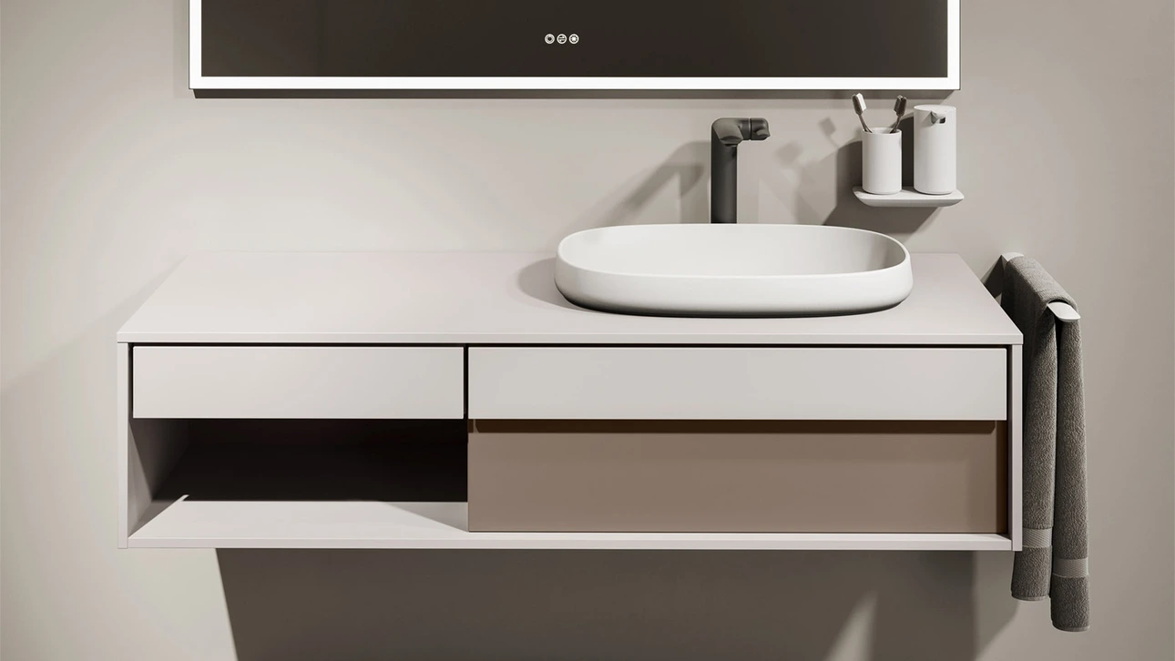 FOR Odivis Konsolenanlage Waschtischunterschrank bicolor Salzsee matt / Schilfufer matt