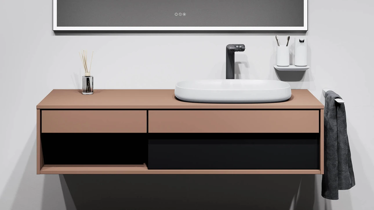 FOR Odivis Konsolenanlage Waschtischunterschrank bicolor Canyonland matt / Lavafeld matt