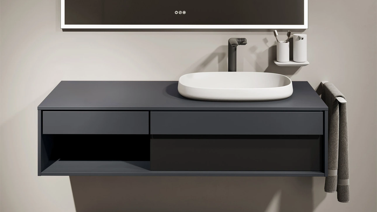 FOR Odivis Konsolenanlage Waschtischunterschrank bicolor Nachthimmel matt / Lavafeld matt