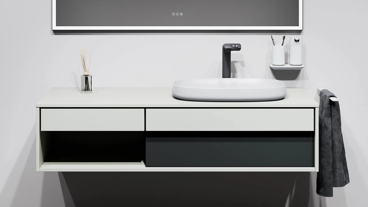 FOR Odivis Konsolenanlage Waschtischunterschrank bicolor Salzsee matt / Nachthimmel matt