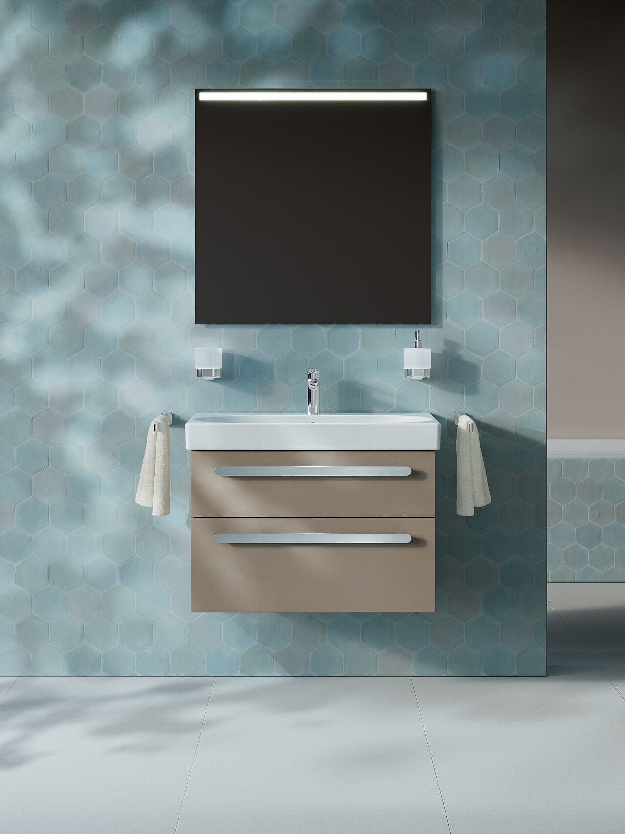 FOR Bathment Waschtischunterschrank mit 1 Schublade und 1 Auszug und FOR Tavona Waschtisch