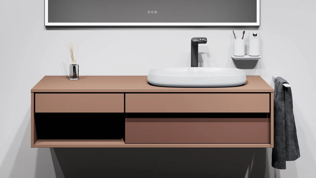 FOR Odivis Konsolenanlage Waschtischunterschrank bicolor Canyonland matt / Herbstwald matt