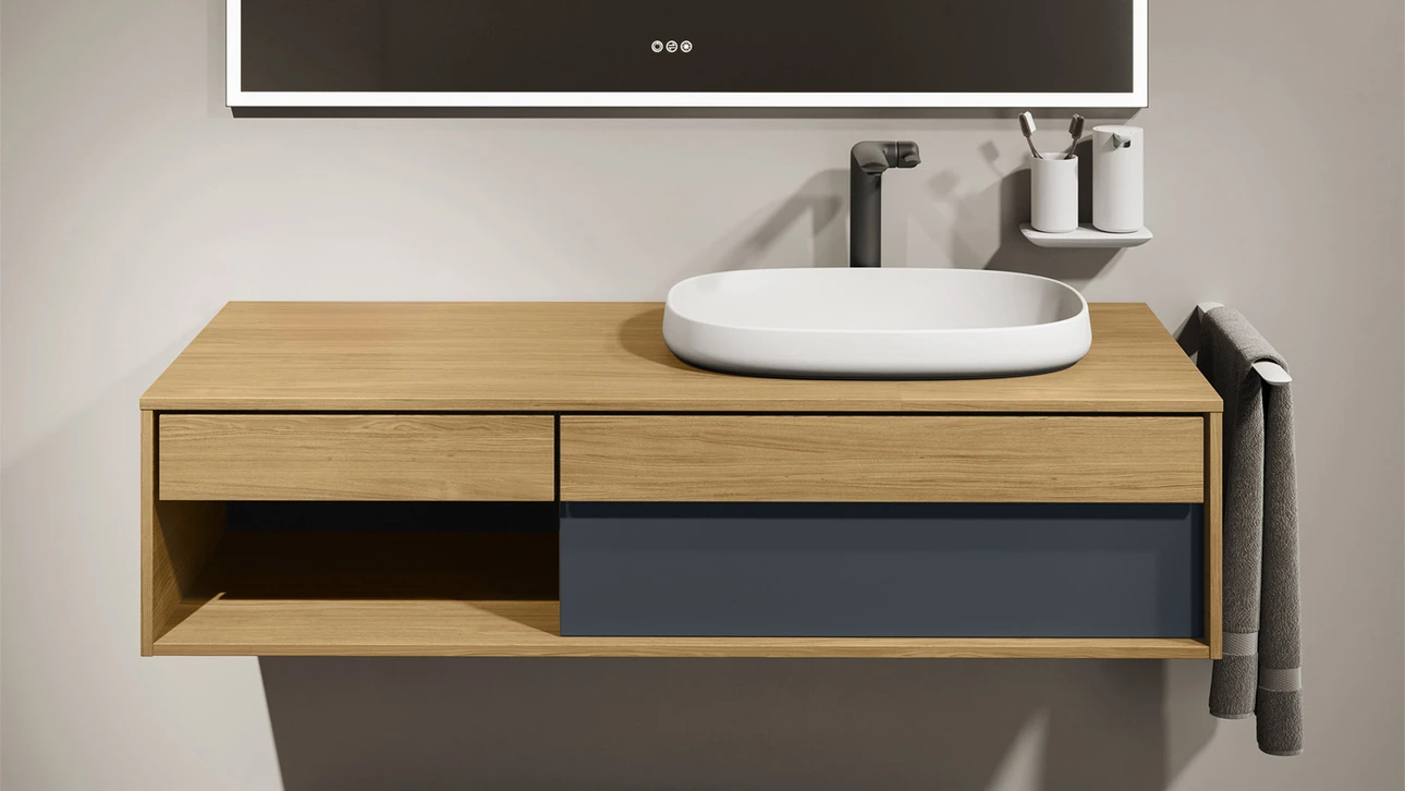 FOR Odivis Konsolenanlage Waschtischunterschrank bicolor Eiche authentic / Nachthimmel matt