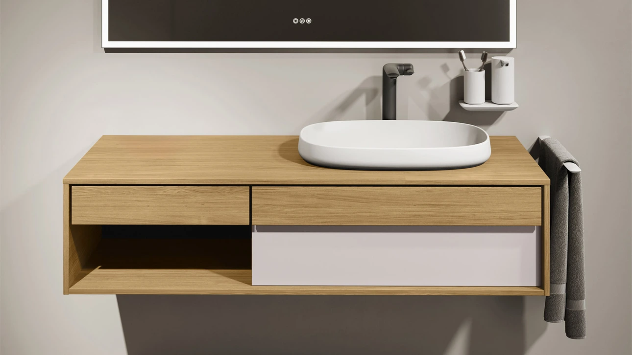 FOR Odivis Konsolenanlage Waschtischunterschrank bicolor Eiche authentic / Salzsee matt