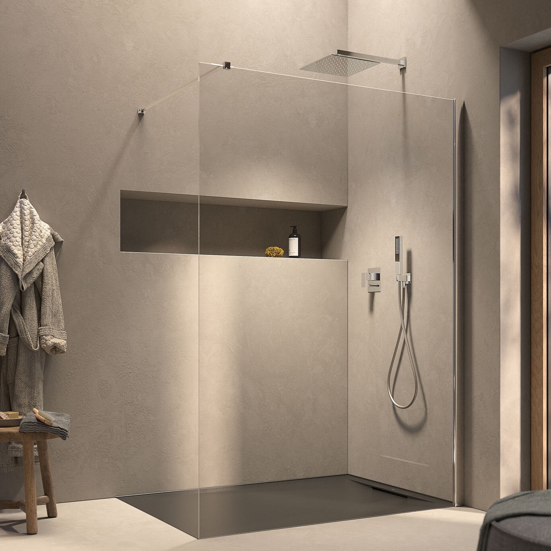FOR Bathment Walk.In Dusche mit Duschwanne anthrazit