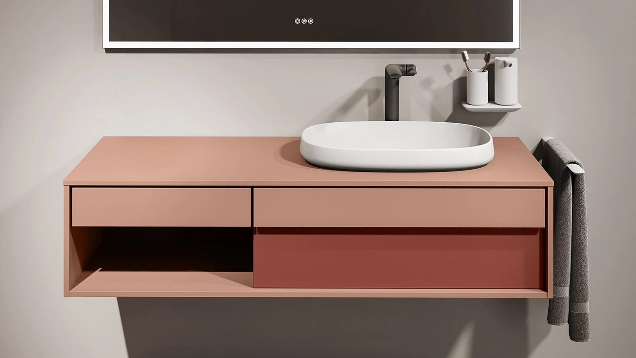 FOR Odivis Konsolenanlage Waschtischunterschrank bicolor Canyonland matt / Herbstwald matt