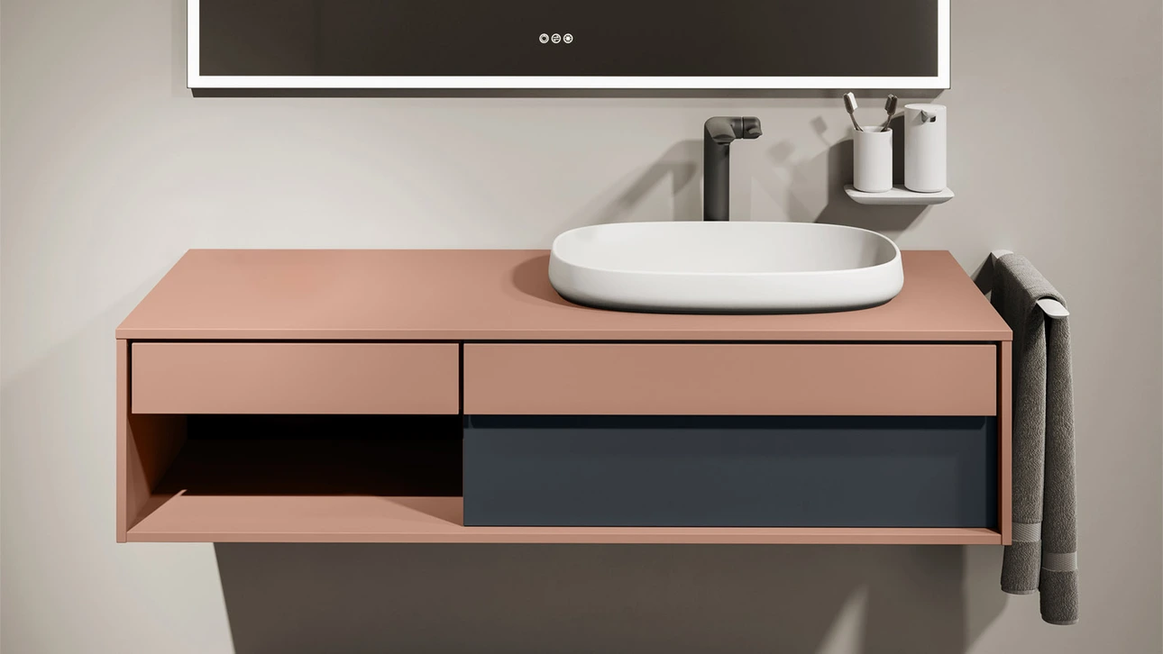 FOR Odivis Konsolenanlage Waschtischunterschrank bicolor Canyonland matt / Nachthimmel matt