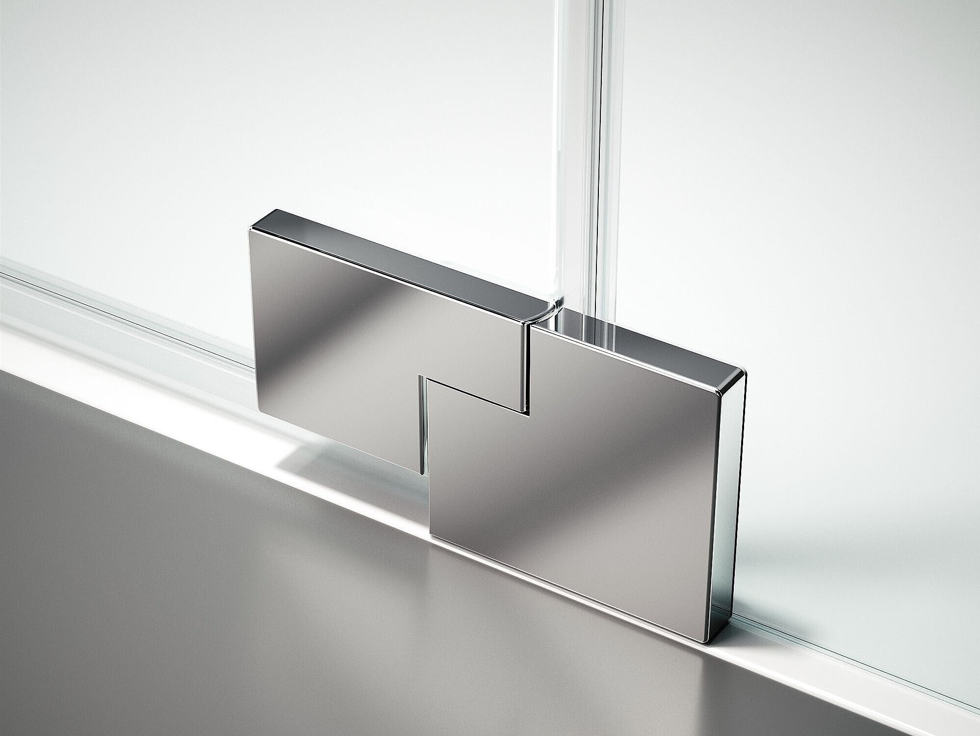 FOR Bathment Duschabtrennung Detailansicht Scharnier unten mit Hebe-Senk-Mechanismus