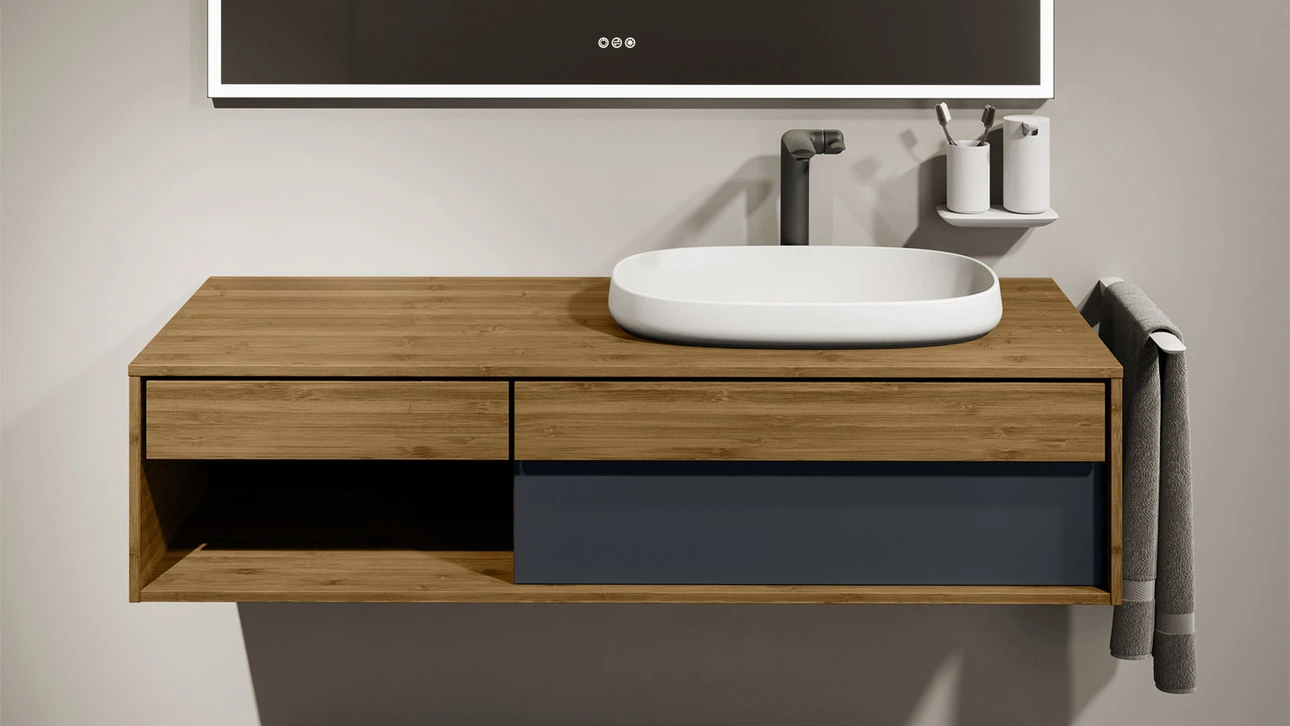 FOR Odivis Konsolenanlage Waschtischunterschrank bicolor Bambus natur / Nachthimmel matt