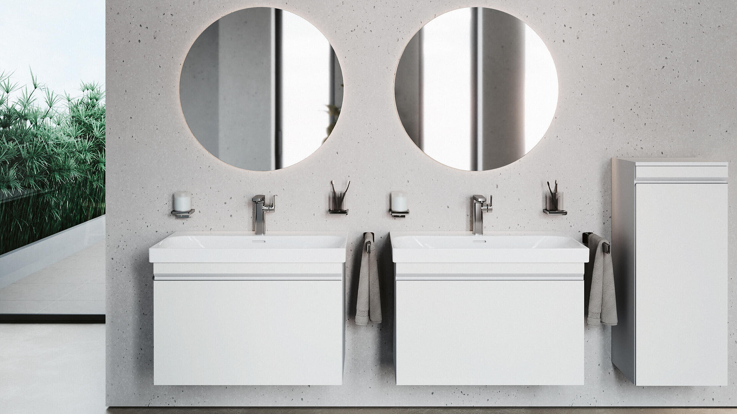 FOR MyStyle Waschtische Unterschränke weiß Spiegel rund