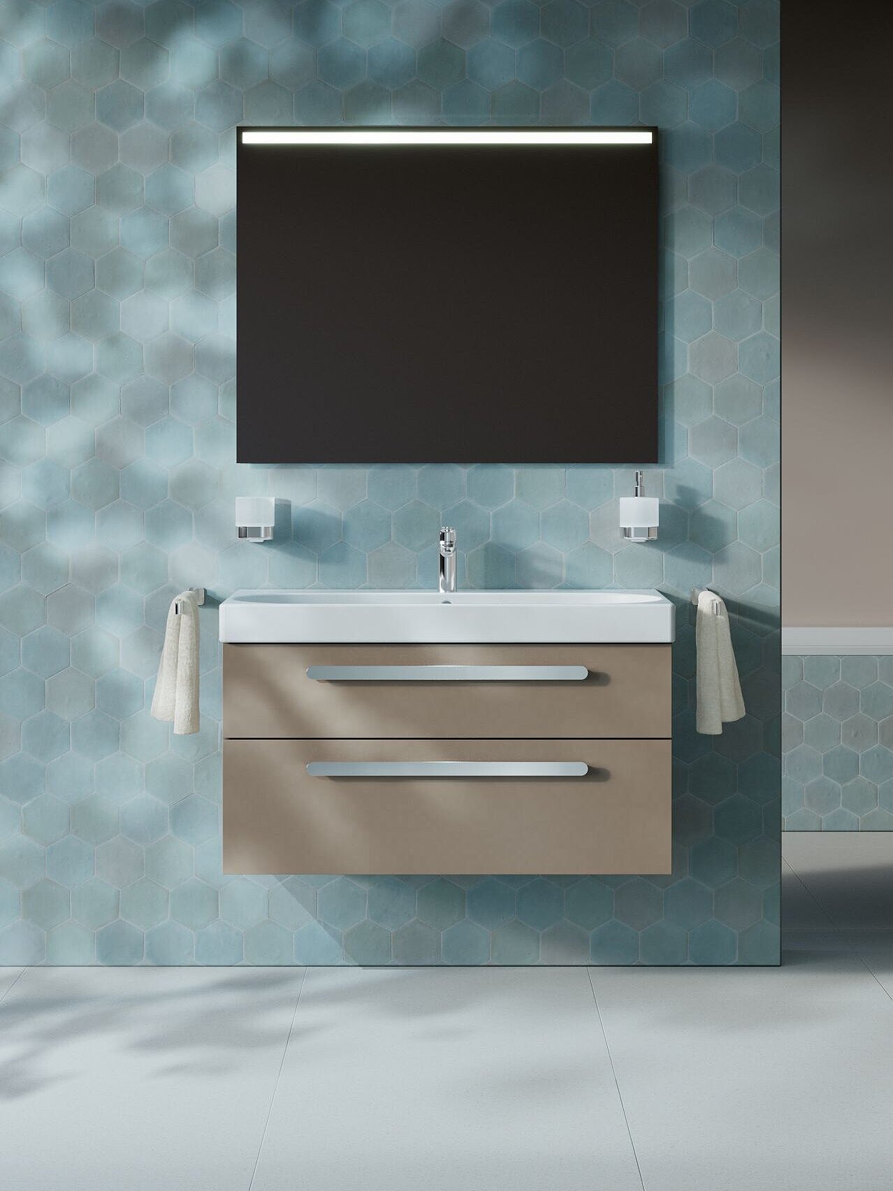 FOR Bathment Waschtischunterschrank mit 1 Schublade und 1 Auszug und FOR Tavona Waschtisch