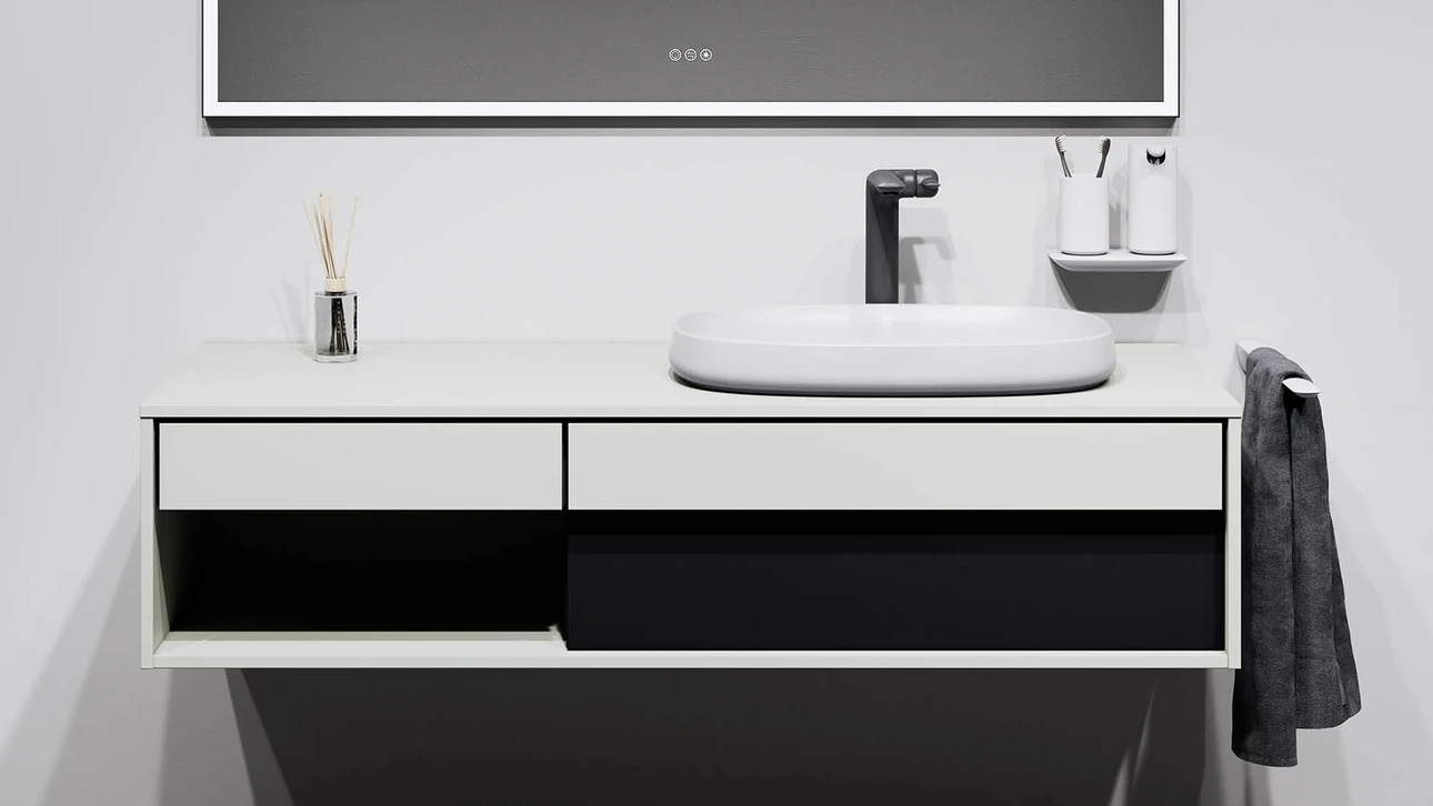 FOR Odivis Konsolenanlage Waschtischunterschrank bicolor Salzsee matt / Lavafeld matt