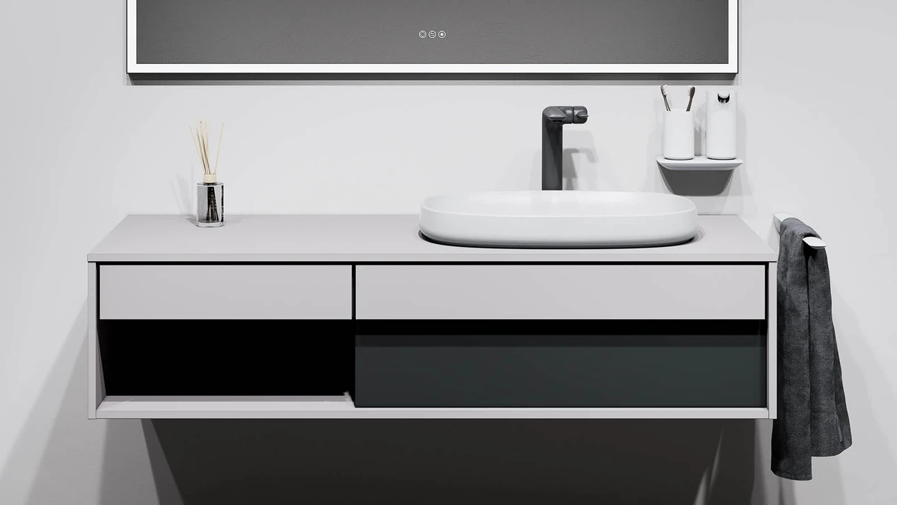 FOR Odivis Konsolenanlage Waschtischunterschrank bicolor Morgennebel matt / Nachthimmel matt
