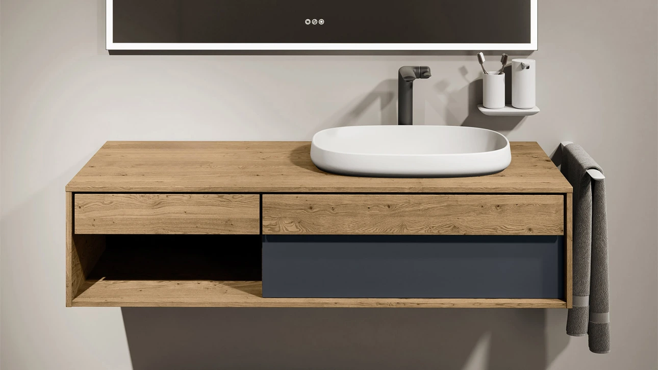 FOR Odivis Konsolenanlage Waschtischunterschrank bicolor Asteiche natur / Nachthimmel matt