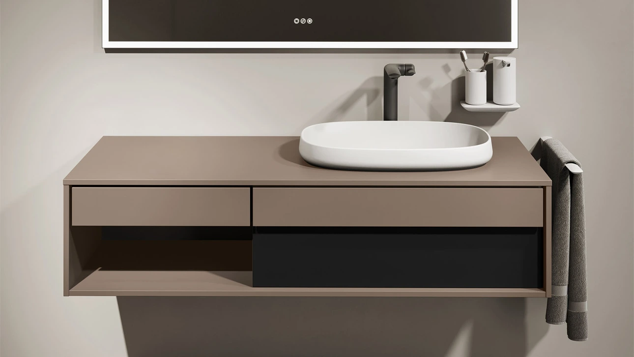 FOR Odivis Konsolenanlage Waschtischunterschrank bicolor Schilfufer matt / Lavafeld matt