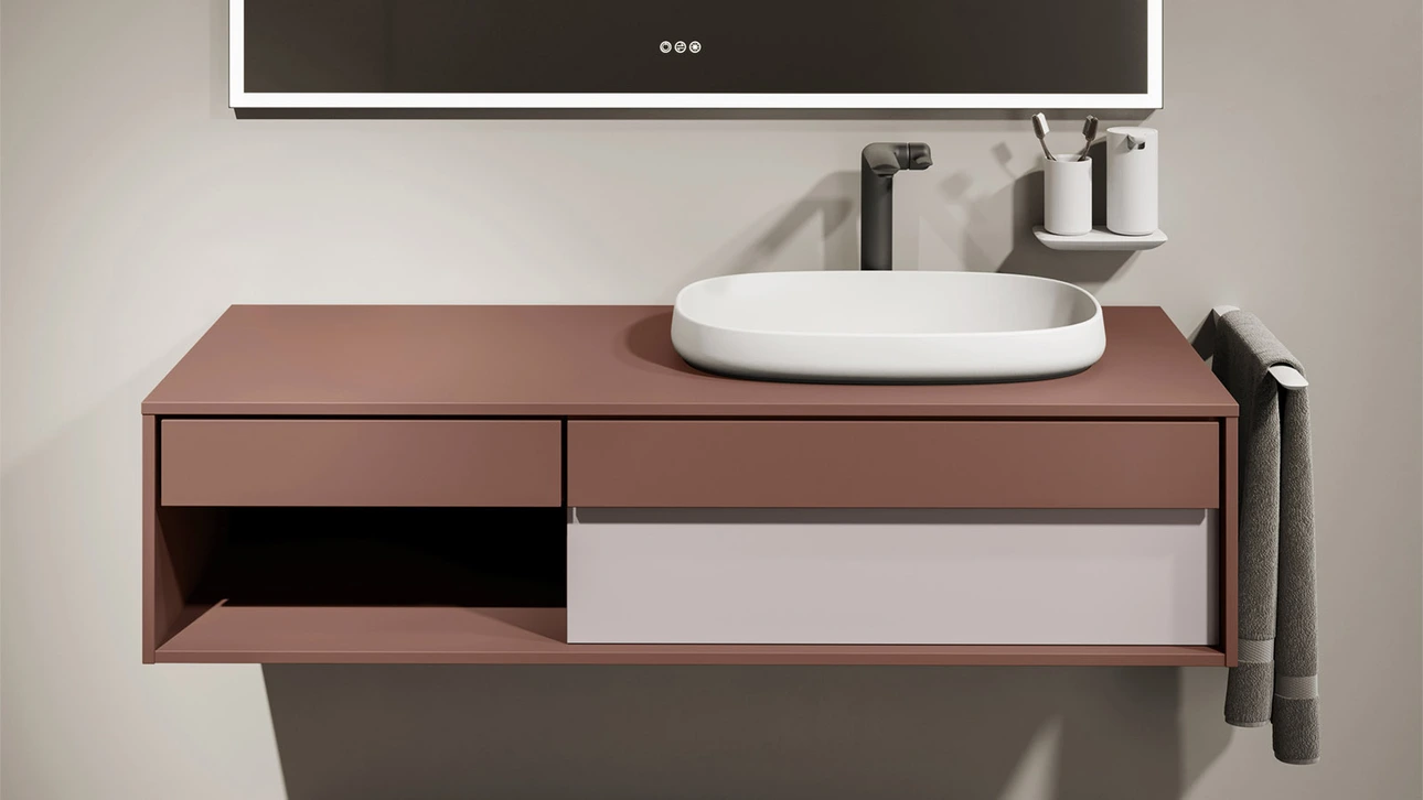 FOR Odivis Konsolenanlage Waschtischunterschrank bicolor Herbstwald matt / Salzsee matt