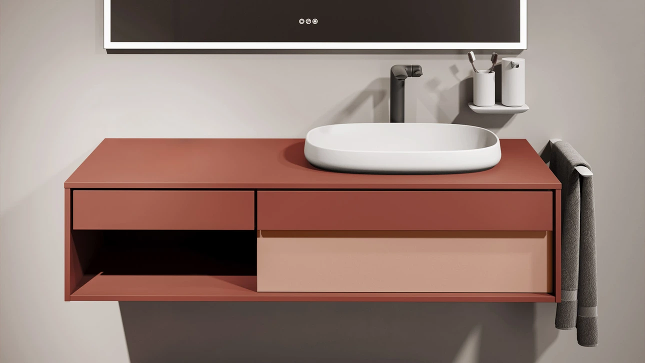 FOR Odivis Konsolenanlage Waschtischunterschrank bicolor Herbstwald matt / Canyonland matt