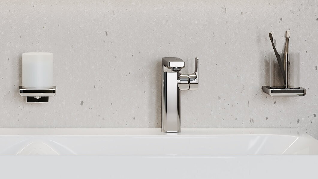 FOR MyStyle Waschtischarmatur Seifenspender chrom Glashalter