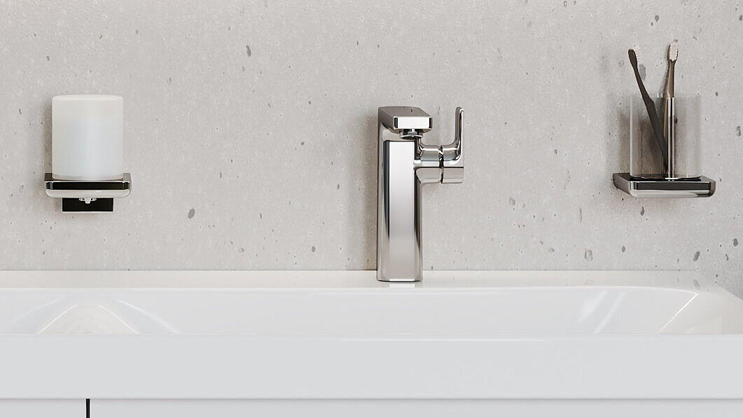 FOR MyStyle Waschtischarmatur Seifenspender chrom Glashalter