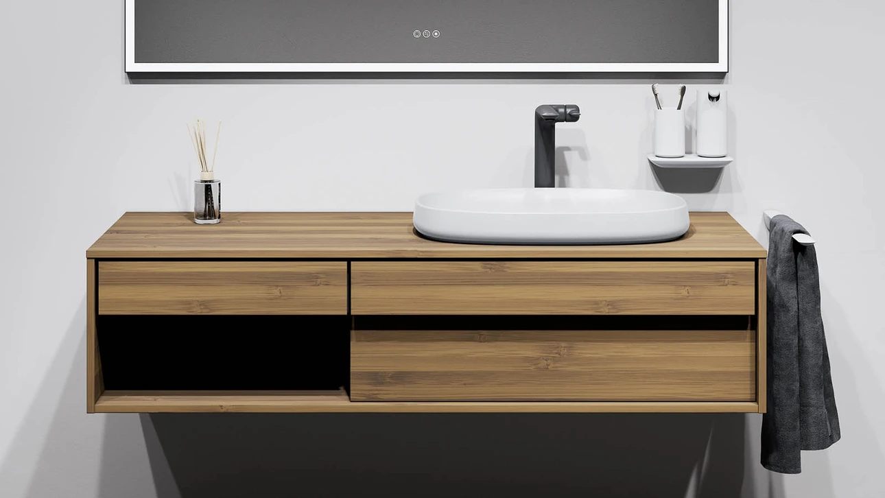 FOR Odivis Konsolenanlage Waschtischunterschrank Bambus natur