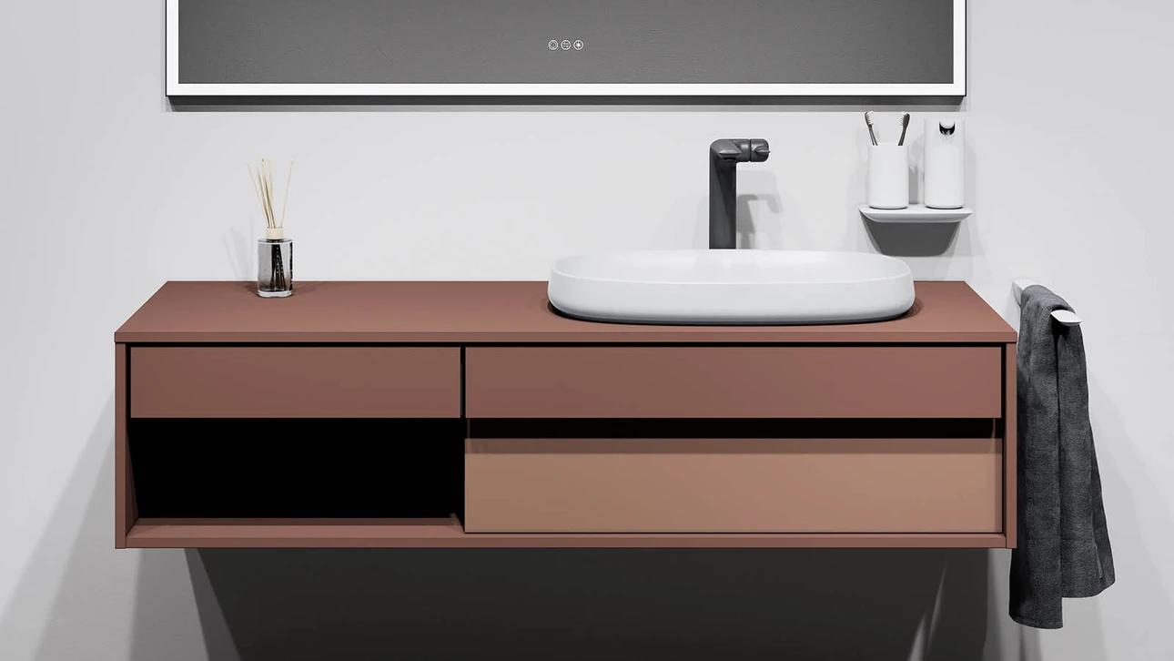 FOR Odivis Konsolenanlage Waschtischunterschrank bicolor Herbstwald matt / Canyonland matt