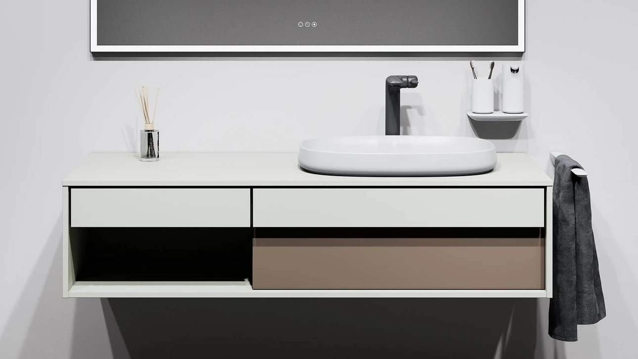 FOR Odivis Konsolenanlage Waschtischunterschrank bicolor Salzsee matt / Schilfufer matt