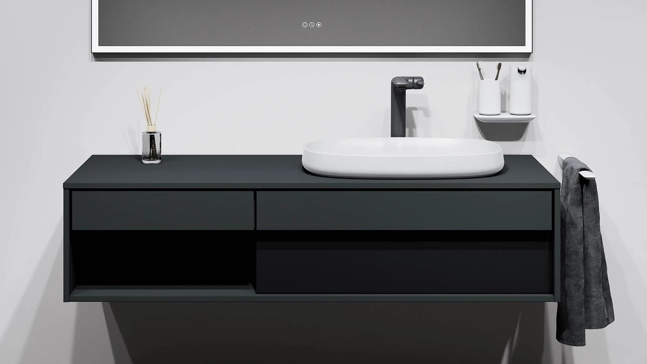 FOR Odivis Konsolenanlage Waschtischunterschrank bicolor Nachthimmel matt / Lavafeld matt