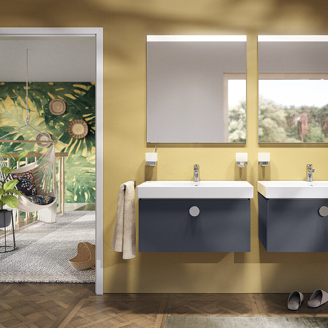 FOR Tavona New Boheme, Badmöbel Lavafeld matt, Wand gelb